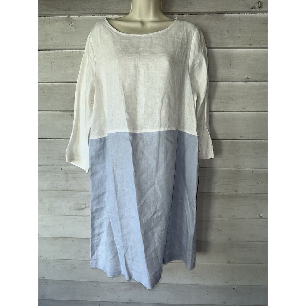 BNWT White Label The White Company Linen Colorblock Dress White Blue Size 10